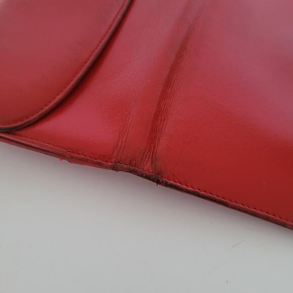 GUCCI Bifold Leather Wallet Long Bifold Red Large Card Bill Designer Horseshoe - Picture 10 of 13